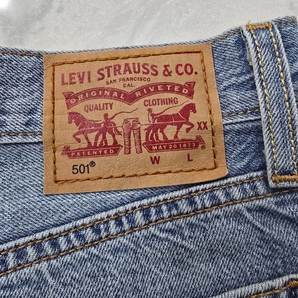 Levis 501 Original Womens Light Wash Distressed Cut Off Denim Shorts Patched - Picture 5 of 9